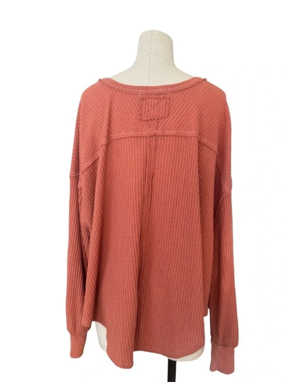 We The Free Waffle Knit Oversized V-Neck Thermal Top Pink XS - Picture 4 of 7